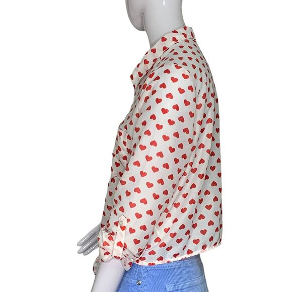 FB Sister Shirt Heart Print Button Down Long Sleeve Toll-tab Size XS - Picture 8 of 12